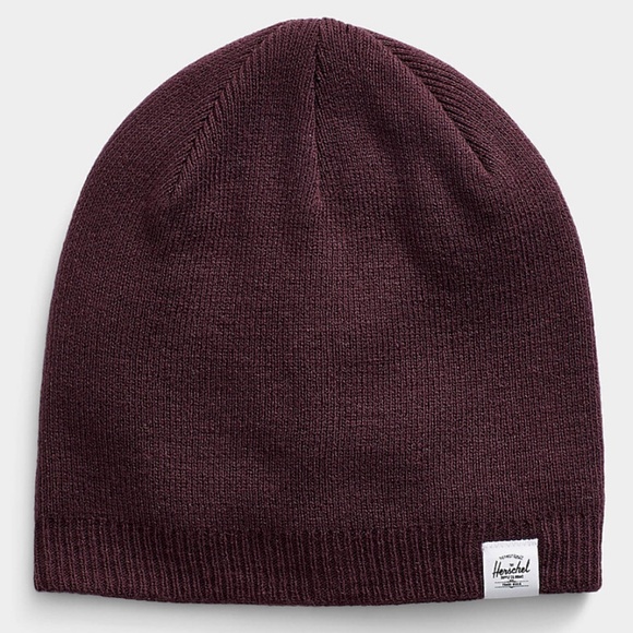 Herschel Blair unisex eggplant plum ribbed trim solid tuque hat beanie NWT - Picture 1 of 8